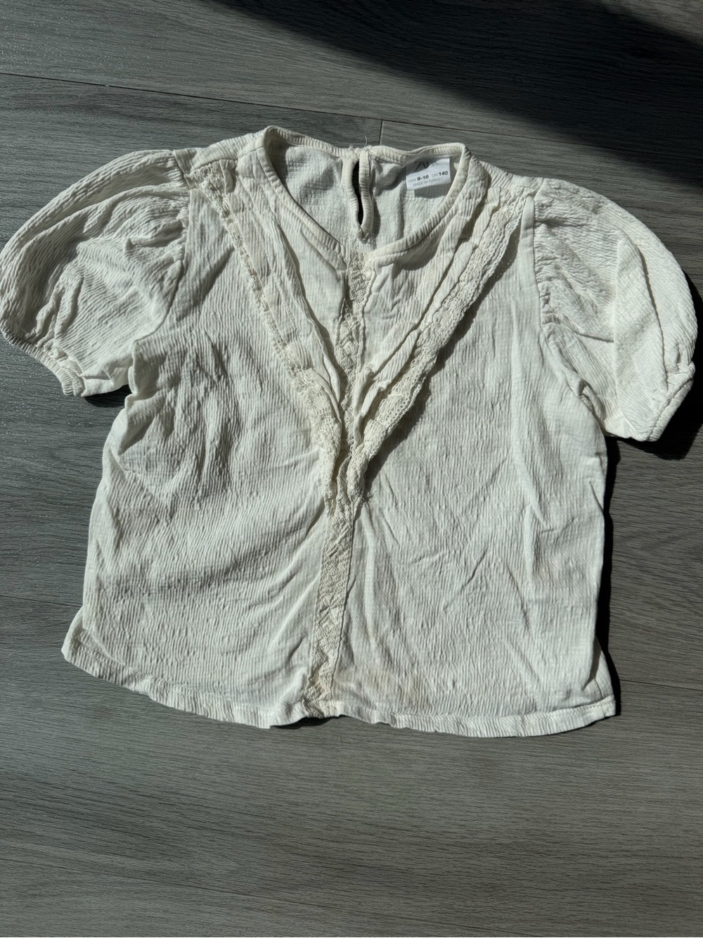 Zara White Textured Ruffle Trim Blouse